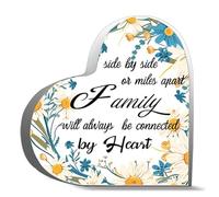 Inspirational Gifts 4X4Inch- Side By Side Or Miles Apart Family Will Always Be Connected By Heart Desk Decor Acrylic Heart Plaques Sign Keepsake Gifts For Friends Family Office Art Decorations