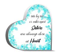 Inspirational Gifts 4X4Inch- Side By Side Or Miles Apart Sisters Are Always Close At Heart Desk Decor Acrylic Heart Plaques Sign Keepsake Gifts For Friends Family Office Art Decorations