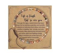 Inspirational Gifts Bracelets for Women, Healing Natural Stone Beaded Bracelets Get Well Soon Gifts for Women Best Friends Sister Girls Mother with Encourage Quote Card Life is Tough But So are You