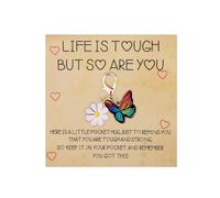 Inspirational Gifts Butterfly Daisy Key Chain Life Is Tough But So Are You Pocket Hug Token Keychain Charm Cancer Comfort Get Well Soon Gifts for Women Friends Coworkers Cancer Survivors