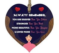 Inspirational Gifts For Women, Braver Smarter Stronger & Beautiful Dark Wooden Hearts, Plaque, Sign, University Gifts for Her, Cheer Someone Up, Love You, Christmas, Birthday, Sympathy By Stuff4
