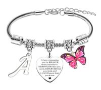 Inspirational Gifts for Women Letter A-Z Motivational Bracelet Initial Butterfly Charm Bracelet Encouragement Gift for Daughter Granddaughter Sister Best Friend Christmas Birthday Gifts, One Size