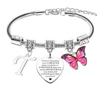 Inspirational Gifts for Women Letter A-Z Motivational Bracelet Initial Butterfly Charm Bracelet Encouragement Gift for Daughter Granddaughter Sister Best Friend Christmas Birthday Gifts, One Size