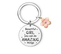 Inspirational Gifts Keychains for Girls Women Beautiful Girl You Can Do Amazing Things Keychain for Daughter Sister Christmas Birthday Gift for Niece Friend Encouragement Gifts, Silver, S