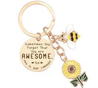 Inspirational Gifts Keyring for Women - Motivational Sunflower Bee Keyrings Sometimes You Forget You're Awesome Positive Keychain for Friends Daughter Sister Encouraging Gift Birthday Chritsmas