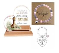 Inspirational Giraffe Gift Set for Women - Pink Zebra Jasper Healing Bracelet, Acrylic Heart Desk Plaque & Keychain - Stress Relief & Encouragement Gifts for Friends, Coworkers, Mum (Giraffes)