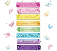 Inspirational Girl Room Decor Aesthetic Art Wall Hanging Sign Inspiring Colorful Rainbow Wooden Decoration for Kids Teens Toddler Boy Baby Bedroom Nursery Dorm Decor, 6-12 Years Old (Butterfly)