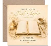 Inspirational Good Luck Card - Raise a Toast to New Adventures - Open Book, Flowers and Coffee Design - Warm Wishes for Fresh Starts - 145mm Square, Envelope Included