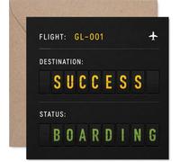 Inspirational Good Luck Card - Success Is Boarding - Departure Board Style with Bold Airport Motif - 145mm Square, Envelope Included
