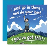 Inspirational Good Luck Card - You've Got This! - Cartoon Boy on Hilltop with Bold Encouragement - Uplifting Nature-themed Good Luck Card - 145mm Square, Envelope Included