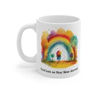 Inspirational Good Luck on Your New Journey Coffee Mug - Whimsical Rainbow and Nature Design