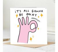 Inspirational Greeting Card with Pink Hand Design, 'It's All Gonna Be Okay' Message, Sparkle Details