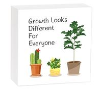 Inspirational Growth Looks Different for Everyone Plant Wooden Box Sign, Motivational Quote Wood Sign Office Desk Decor, Office Home Bathroom Classroom Shelf Decorations, Inspirational Gift
