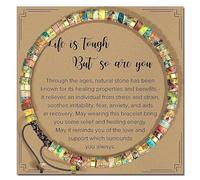 Inspirational Healing Bracelets for Women - Natural Stone Beaded Bracelet with Motivational Message Card - Encouragement Jewelry “Life is Tough But So Are You” - Friendship & Get Well Gift