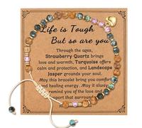 Inspirational Healing Stone Bracelet, Adjustable Friendship Bracelet with Message Card, Life is Tough But So are You Motivational Spiritual Friendship Gifts for Women Best Friends Sisters Girls