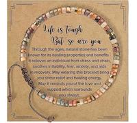 Inspirational Healing Stone Bracelet for Women, Natural Stone Adjustable Beaded Bracelets, Meditation & Birthday Gifts, with Inspirational Card, "Life is Tough But So are You" Anxiety Relief Accessory