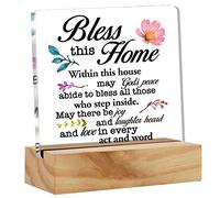 Inspirational House Warming Gift: 'Bless this Home' Quote Desk Plaque Sign with Wood Stand for Home Office