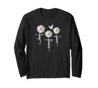 Inspirational Joy Peace Love Shirt with Daisies Butterflies Long Sleeve T-Shirt