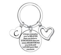 Inspirational Keychain Always Remember You Are Braver Than You Believe Birthday Christmas Graduation Jewellery for Brother Sister Daughter Son Motivational Letter Keyring Gifts for Men Women (C)