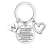 Inspirational Keychain Always Remember You Are Braver Than You Believe Birthday Christmas Graduation Jewellery for Brother Sister Daughter Son Motivational Letter Keyring Gifts for Men Women (N)