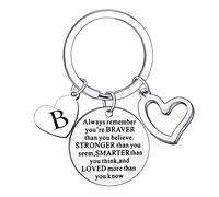 Inspirational Keychain Always Remember You Are Braver Than You Believe Birthday Christmas Graduation Jewellery for Brother Sister Daughter Son Motivational Letter Keyring Gifts for Men Women (B)