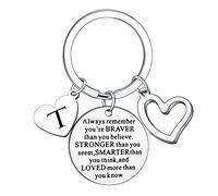 Inspirational Keychain Always Remember You Are Braver Than You Believe Birthday Christmas Graduation Jewellery for Brother Sister Daughter Son Motivational Letter Keyring Gifts for Men Women (T)