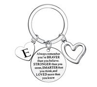 Inspirational Keychain Always Remember You Are Braver Than You Believe Birthday Christmas Graduation Jewellery for Brother Sister Daughter Son Motivational Letter Keyring Gifts for Men Women (E)