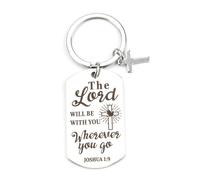 Inspirational Keychain for Women with Rectangle and Cross Pendants, "The Lord Will Be with You Wherever You Go" Joshua 1:9, Perfect Friendship, Travel and Friend Gifts, Birthday for Women