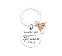 Inspirational Keychain9 Stainless Steel with Rainbow Pendant, Gifts for Sister, Good Friend, 'beautiful Girl, You Can Do Amazing Things', Unique Personalised Gift Idea, Inspirational Gifts for Women