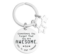 Inspirational Keyring - Encouragement Keychain with “Sometimes You Forget That You Are AWESOME, This is Your Reminder” Engraved Metal Tag and Star Charm, Cool Keyrings Gift for Friends or Loved Ones
