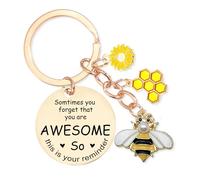 Inspirational Keyring for Women Birthday Gifts, Sunflower Pendant Encouragement Keychain for Men Friends Leaving Gift, Inspired Words Bee Accessory Key Chain for Teacher Graduation Souvenir