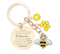 Inspirational Keyring for Women Birthday Gifts, Sunflower Pendant Motivational Quote Keychain Christmas Gift for Family, Inspired Words Bee Accessory Key Chain for Friend Graduation Souvenir