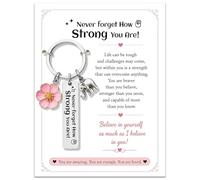 Inspirational keyrings for women - Double-Sided Metal Key Chain with Motivational Card, Never Forget How Strong & Brave You Are, Thoughtful gifts for women Birthday Friend Girlfriend Colleague