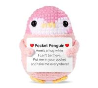 Inspirational Knitted Animals Doll, Mini Funny Crochet Turtle Sunflower Doll with Positive Card, Handmade Emotional Support Gift for Women Men Friends, Cute Desk Decor for Office Home (Pink Penguin)