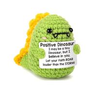 Inspirational Knitted Animals Doll, Mini Funny Crochet Turtle Sunflower Doll with Positive Card, Handmade Emotional Support Gift for Women Men Friends, Cute Desk Decor for Office Home (Dinosaur)