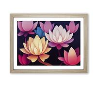 Inspirational Lotus Flowers Framed Wall Art Print A2 Oak