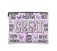 Inspirational Makeup Bag, Playful Butterfly Print Cosmetic Pouch for Women, Portable Canvas Zipper Organizer, Everyday Skincare Travel Bag, Violet, 7x9 Inch, Butterflies