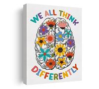 Inspirational Mental Health Canvas Wall Art Decor Neurodiversity Brain We All Think Differently Poster Equality Painting Print Framed Signs Picture Artwork for Therapy Office Decor 12 X 15 Inch