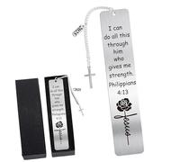 Inspirational Metal Bookmarks for Women: Christian Bible Verse Book Marks with Rose Printed, Bible Study Gifts for Women Girls with Charm and Gift Box, Bookish Accessories for Readers Friends Students