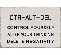 Inspirational Motivational Wall Art Decor - CTRL+ALT+DEL Positive Quotes Vintage Metal Tin Signs for Home Office Classroom Decoration, Gifts for Men, Women 12x8 Inch