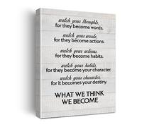 Inspirational Motivational Watch Your Thoughts Quote Poster Canvas Wall Art for Office Home Classroom Decor,Positive Canvas Print Wall Art Painting Ready to Hang Gifts,Easel & Hanging Hook 12x15 Inch