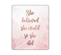 Inspirational Mouse Pad Cute Pink Square Mouse Pads for Desk with Non-Slip Rubber Base Positive Office Computer Mousepad for Wireless Mouse Home Office Decor Desk Accessories, 7.9×9.5 in, She Believed
