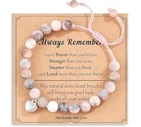 Inspirational Natural Stone Heart Bracelet, Handmade Friendship Gift with Silver Heart Charm, Pink and Grey Marble