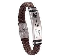 Inspirational Never Give Up Bracelet for Men Women,Handmade Leather Arrow Wristbands Motivational Encouragement Gift Statement Jewelry for Families Adults Teens, M, Metal Silicone, Agate