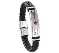 Inspirational Never Give Up Bracelet for Men Women,Handmade Leather Arrow Wristbands Motivational Encouragement Gift Statement Jewelry for Families Adults Teens, M, Metal Silicone, Agate