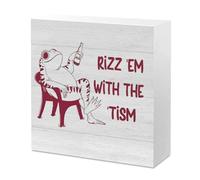 Inspirational Office Desk Decor Office Work Gifts for Women Men Coworkers Boss Friends Employee Appreciation Gift Rizz 'Em With The 'Tism Sign Decor Decorations 5x5 Inch