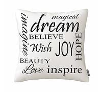 Inspirational Pillowcase, Love Dream Hope Wish Quote Pillow Cover Cushion Case Hidden Zipper 18X18 Inch Cotton Linen