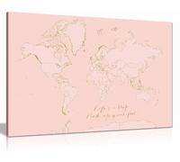 Inspirational pink and gold world map Canvas Print, Framed Wall Art Pictures for Home Decor 76x51cm (30x20in)