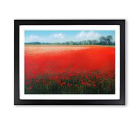 Inspirational Poppy Field Flowers Framed Wall Art Print A2 Black