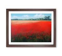 Inspirational Poppy Field Flowers Framed Wall Art Print A2 Walnut